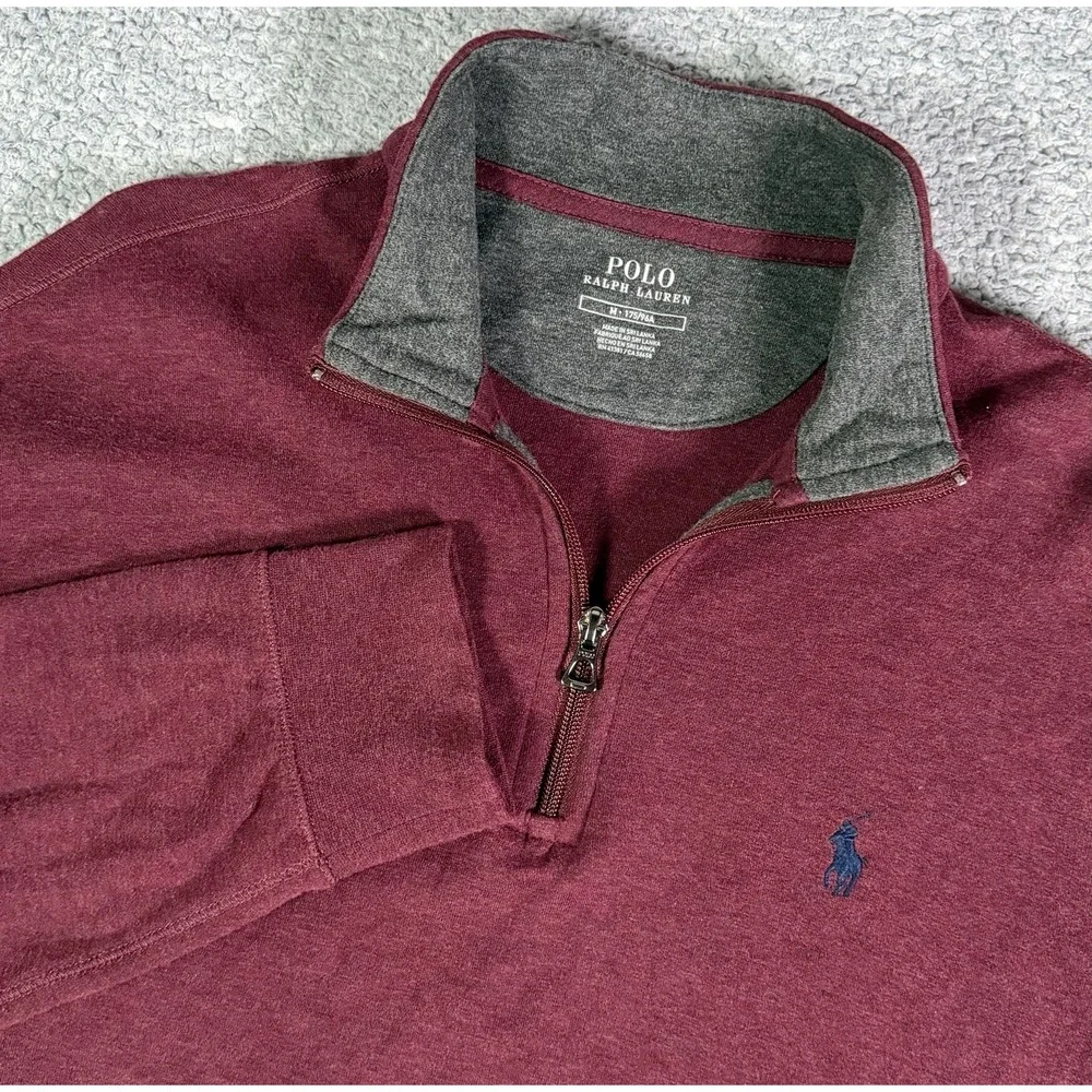 Polo Ralph Lauren Luxury Jersey Quarter Zip Pullover Sweater Mens Medium Red